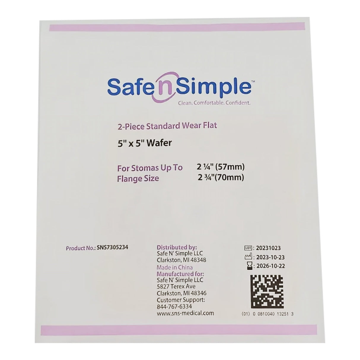 Ostomy Barrier Safe n Simple Trim to Fit, Standard Wear Flexible Tape 70 mm Flange Up to 2-1/4 Inch Opening 5 X 5 Inch