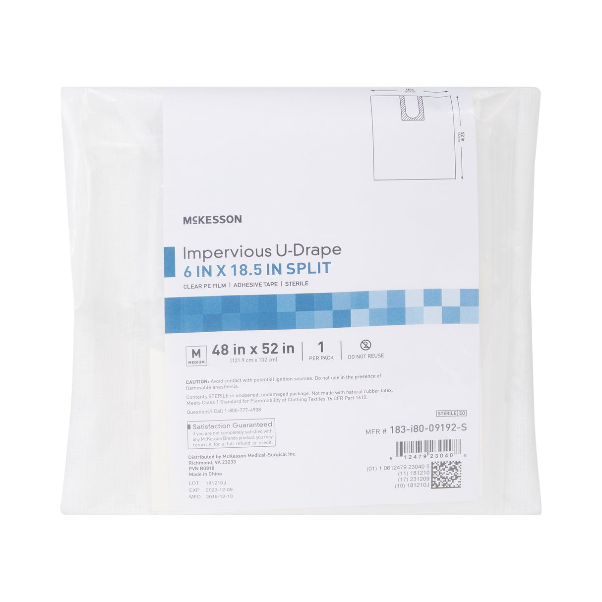 Orthopedic Drape McKesson Impervious U-Drape 52 W X 48 L Inch Sterile