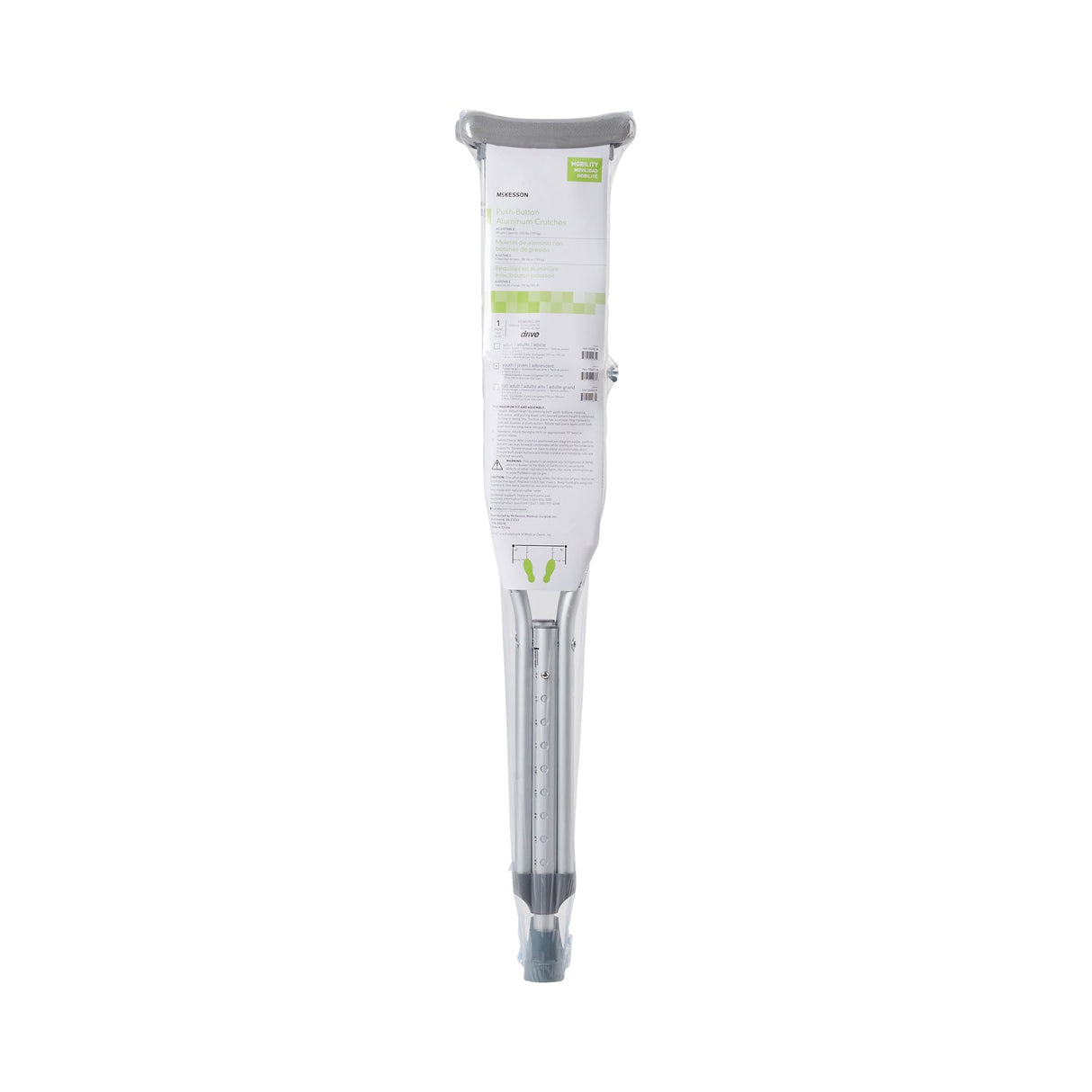 Underarm Crutches McKesson Youth 4 Foot 6 Inch to 5 Foot 2 Inch User Height Aluminum Frame 350 lbs. Weight Capacity