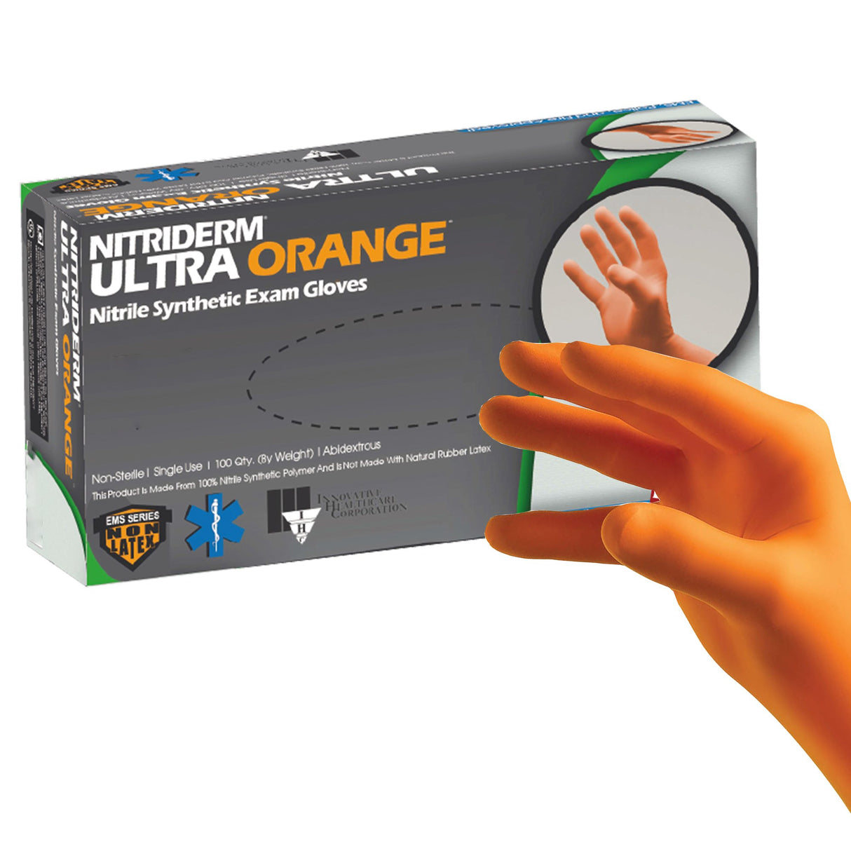 Exam Glove NitriDerm Ultra Orange 2X-Large NonSterile Nitrile Standard Cuff Length Fully Textured Orange Fentanyl Tested