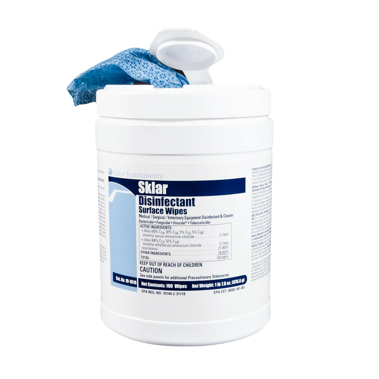 Sklar Surface Disinfectant Cleaner Premoistened Alcohol Based Manual Pull Wipe 100 Count Canister Alcohol Scent NonSterile