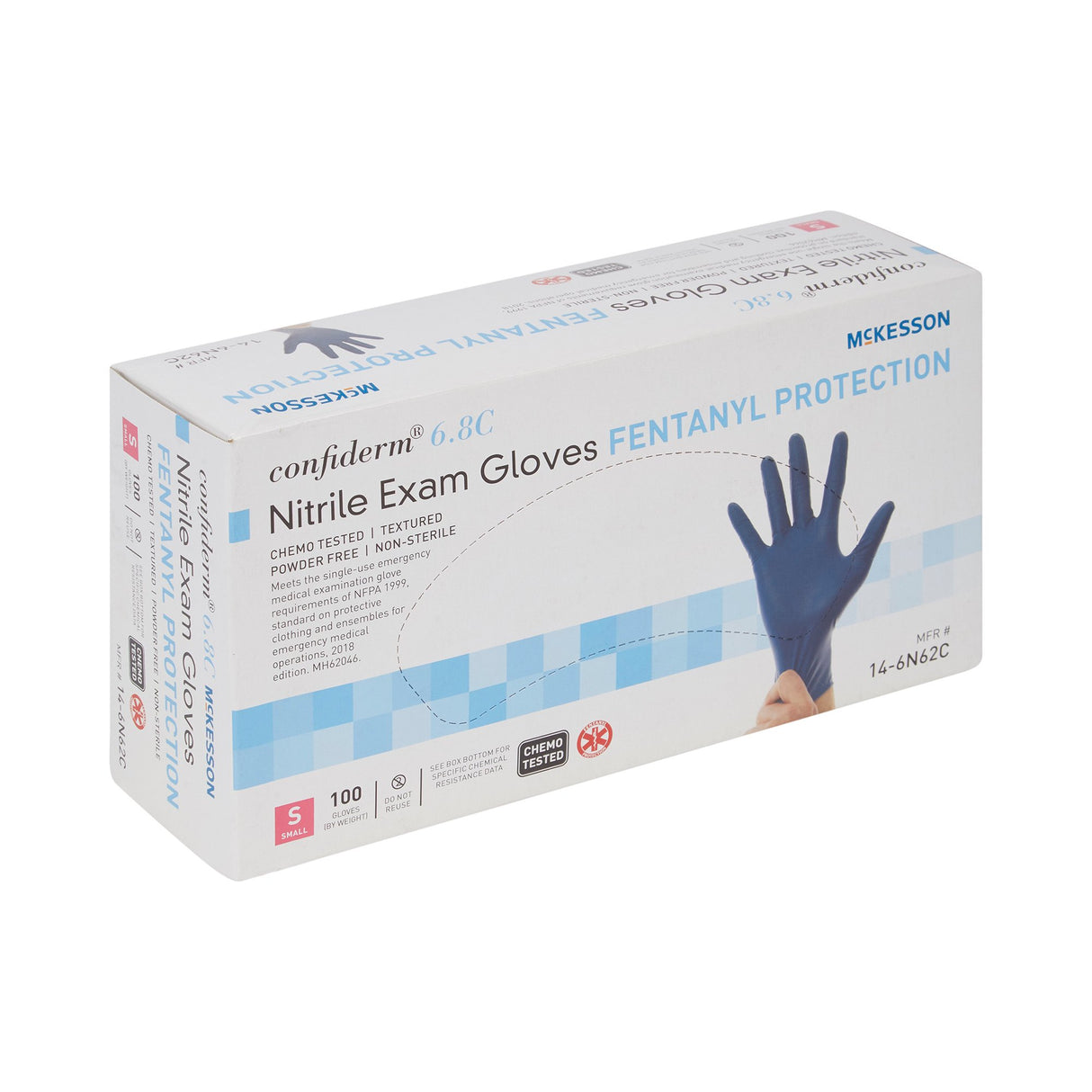 Exam Glove McKesson Confiderm 6.8C Small NonSterile Nitrile Standard Cuff Length Textured Fingertips Blue Chemo Tested / Fentanyl Tested