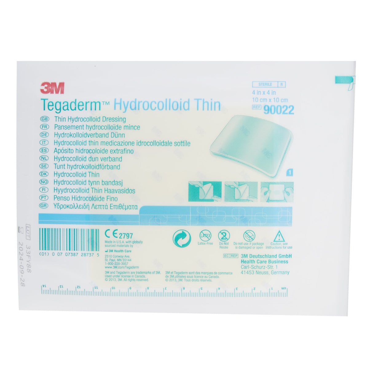 Thin Hydrocolloid Dressing 3M Tegaderm Thin Water Resistant Film 4 X 4 Inch Square Hydrocolloid / Film