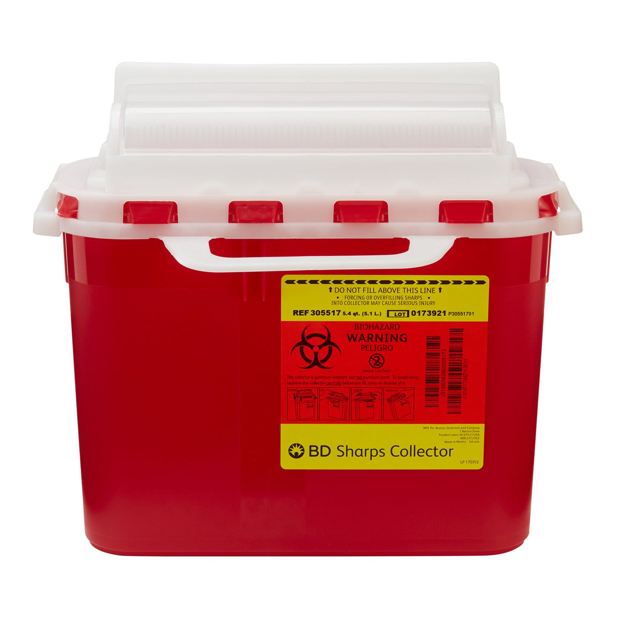 Sharps Container BD Red Base 12 H X 12 W X 4-4/5 D Inch Horizontal Entry 1.35 Gallon