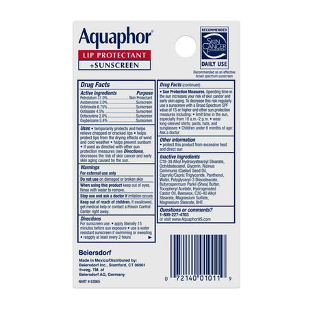 Lip Balm Aquaphor Lip Protectant + Sunscreen .35 oz. Tube