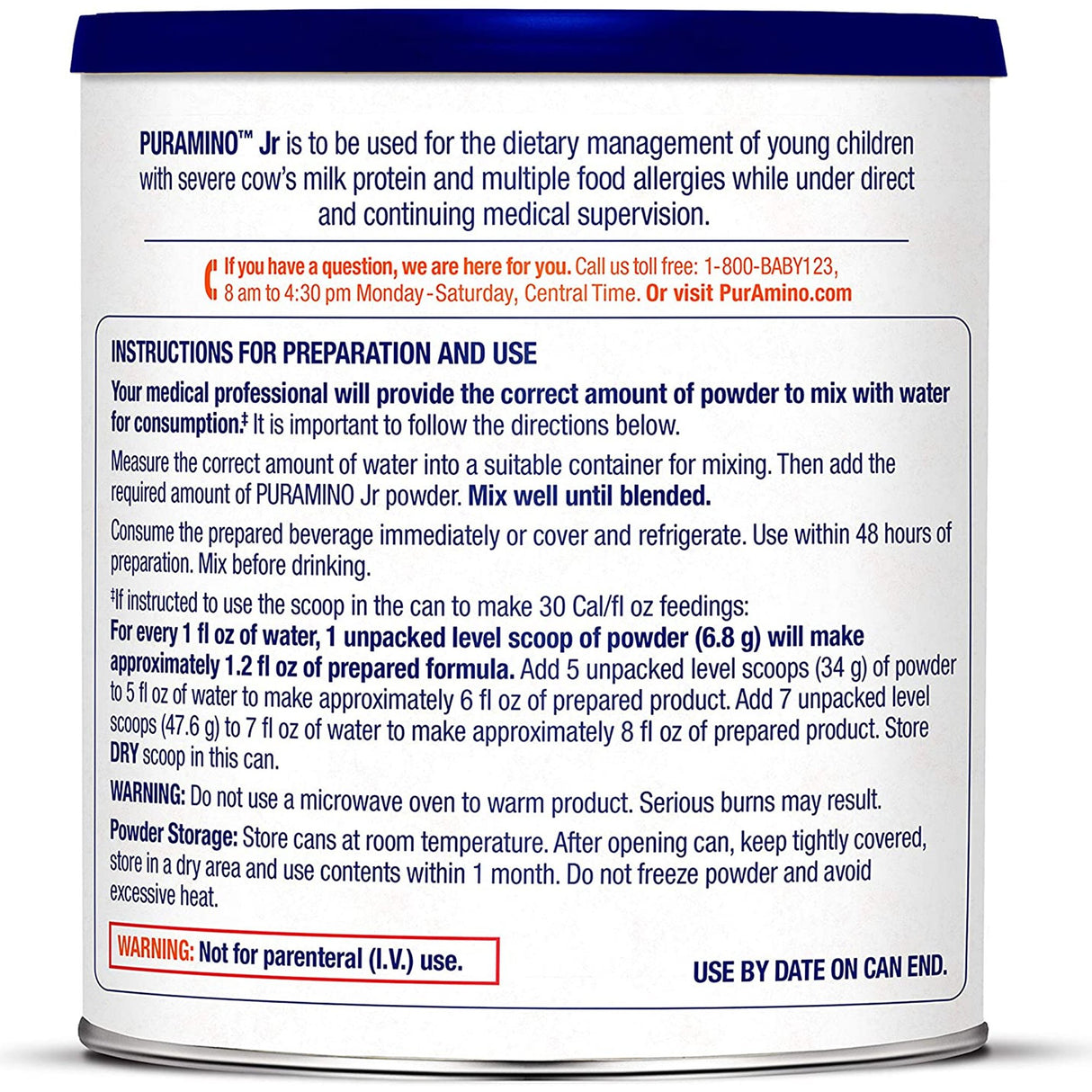 Pediatric Oral Supplement PurAmino Jr Unflavored 14.1 oz. Can Powder Amino Acid Cow's Milk Allergy