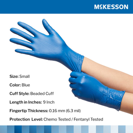 Exam Glove McKesson Confiderm 6.8C Small NonSterile Nitrile Standard Cuff Length Textured Fingertips Blue Chemo Tested / Fentanyl Tested