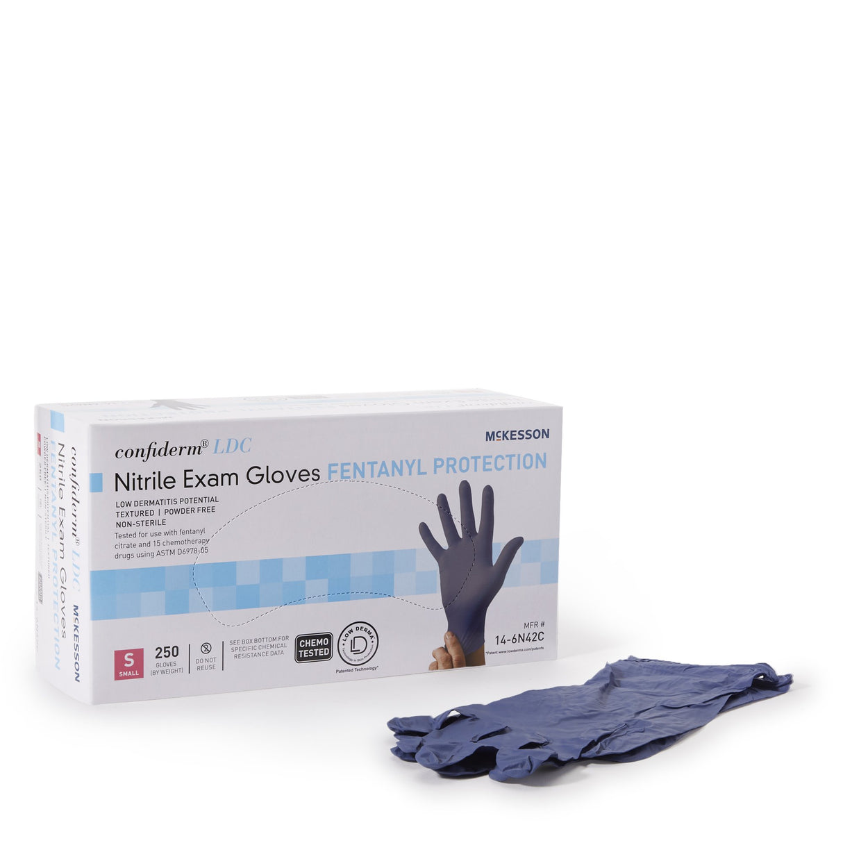 Exam Glove McKesson Confiderm LDC Small NonSterile Nitrile Standard Cuff Length Fully Textured Blue Chemo Tested / Fentanyl Tested
