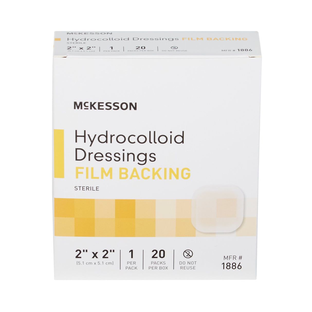 Hydrocolloid Dressing McKesson Waterproof Film Backing 2 X 2 Inch Square Hydrocolloid / Film