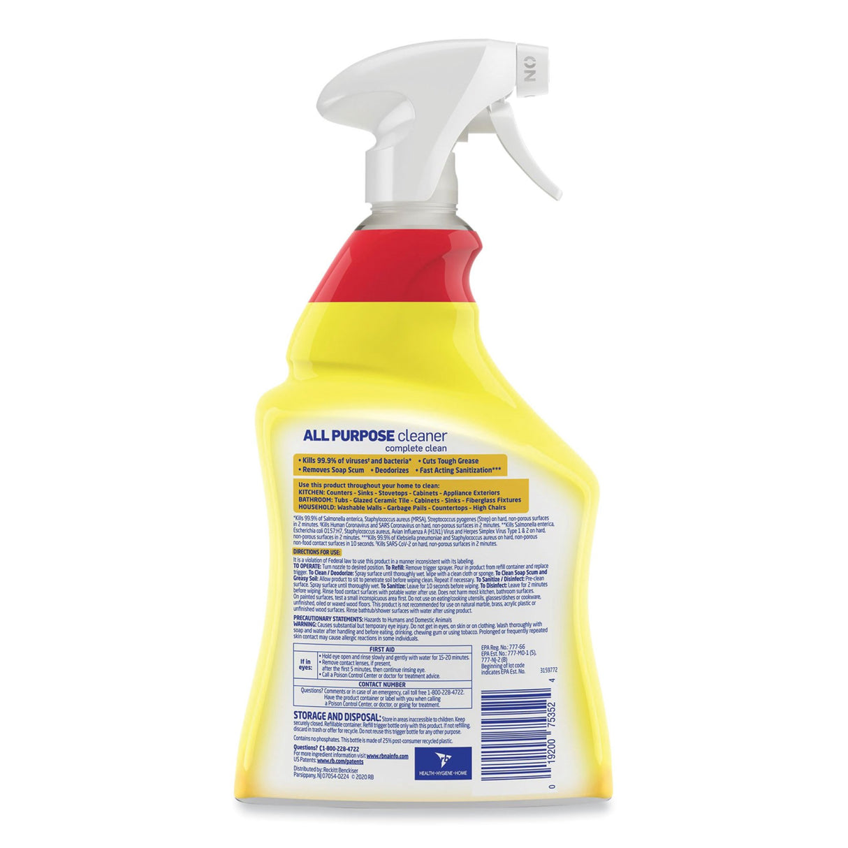 Lysol All Purpose Surface Disinfectant Cleaner Pump Spray Liquid 32 oz. Bottle Lemon Breeze Scent NonSterile