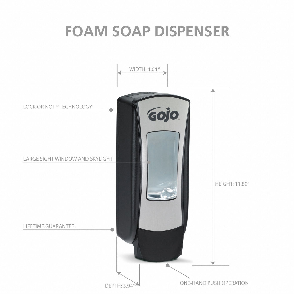 Hand Hygiene Dispenser GOJO ADX-12 Chrome / Black Plastic Manual 1250 mL Wall Mount