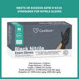 Exam Glove CareStock Medium NonSterile Nitrile Standard Cuff Length Fully Textured Black Not Rated