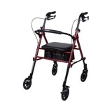 4 Wheel Rollator McKesson Red Adjustable Height / Folding Aluminum Frame