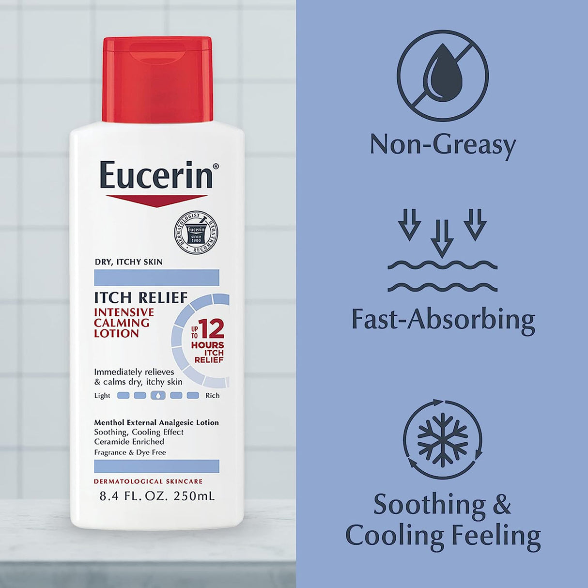 Hand and Body Moisturizer Eucerin Itch Relief Intensive Calming Lotion 8.4 oz. Bottle Unscented Lotion