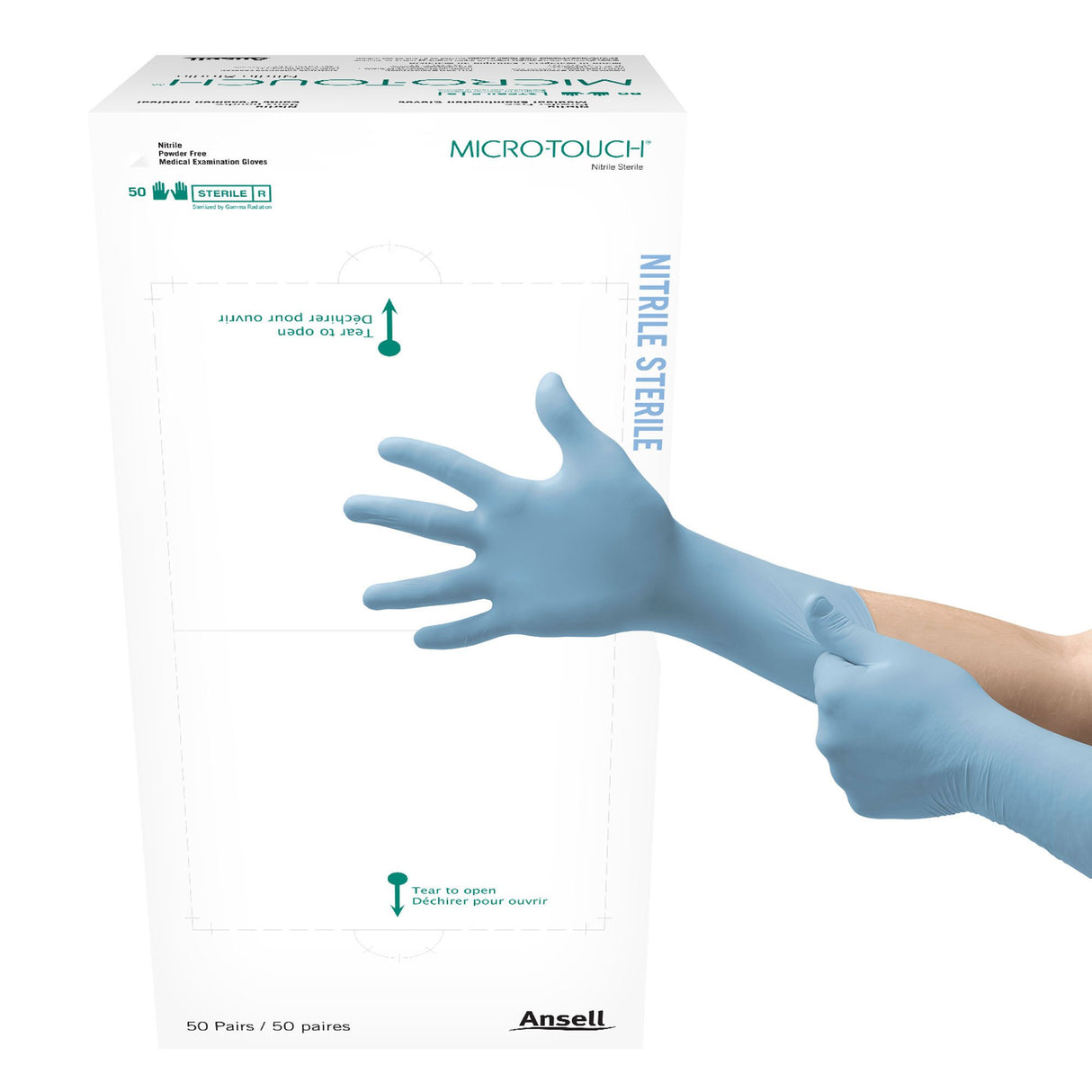 Exam Glove Micro-Touch Small Sterile Pair Nitrile Extended Cuff Length Textured Fingertips Blue Chemo Tested