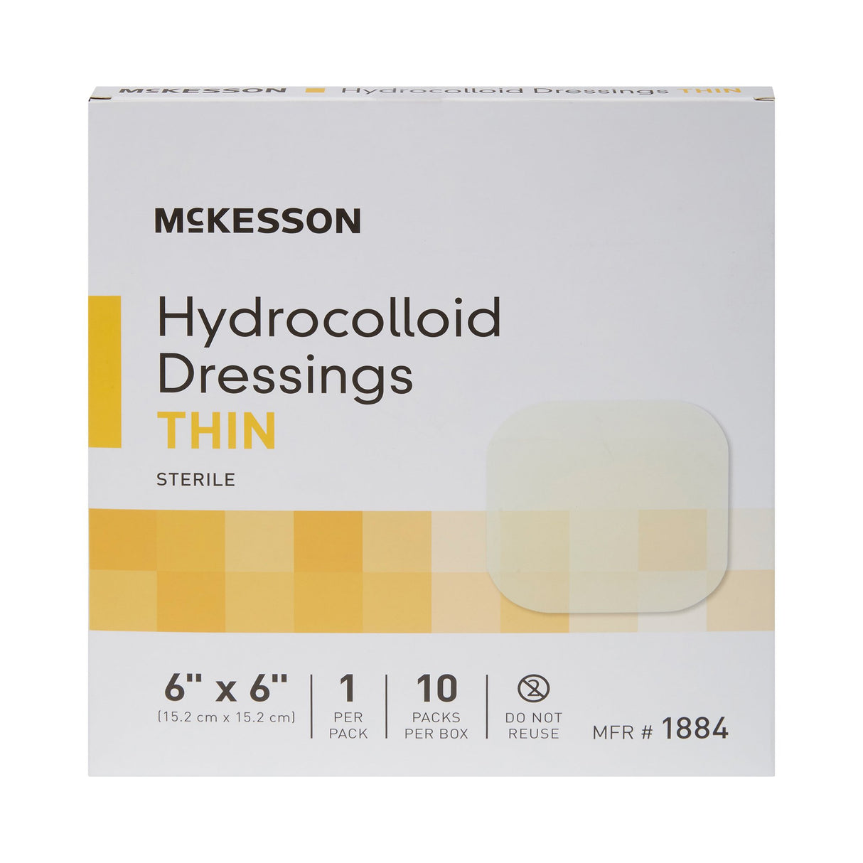Thin Hydrocolloid Dressing McKesson Film Backing 6 X 6 Inch Square Hydrocolloid