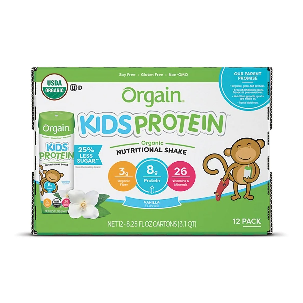 Pediatric Oral Supplement Orgain Kids Protein Organic Nutritional Shake Vanilla Flavor 8.25 oz. Carton Liquid Organic