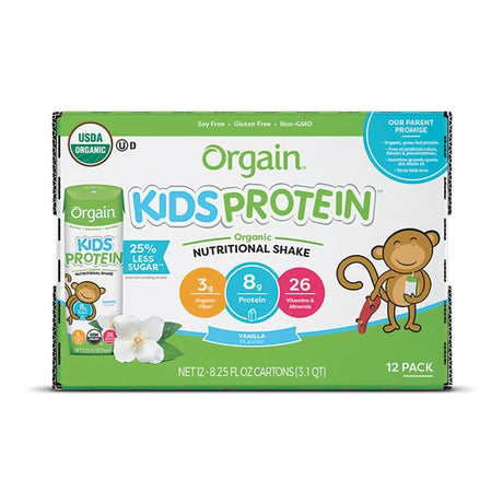 Pediatric Oral Supplement Orgain Kids Protein Organic Nutritional Shake Vanilla Flavor 8.25 oz. Carton Liquid Organic