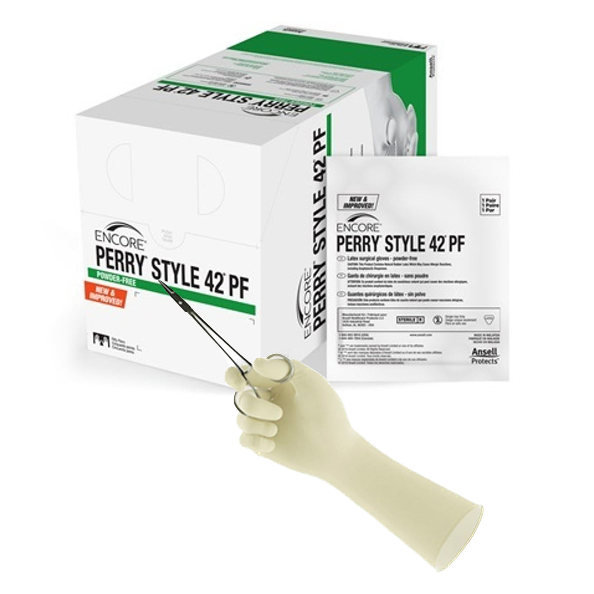 Surgical Glove ENCORE Perry Style 42 PF Size 7.5 Sterile Latex Standard Cuff Length Micro-Textured Natural Chemo Tested