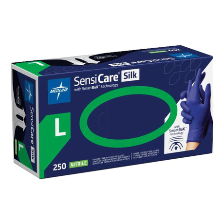 Exam Glove SensiCare Silk Large NonSterile Nitrile Textured Fingertips Dark Blue Chemo Tested