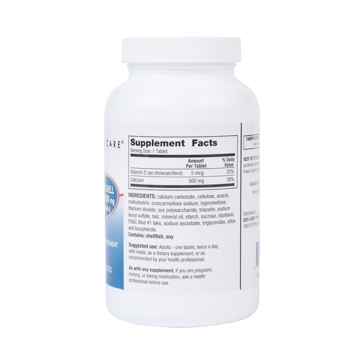 Joint Health Supplement Geri-Care Oyster Shell 200 IU - 500 mg Strength Tablet 250 per Bottle