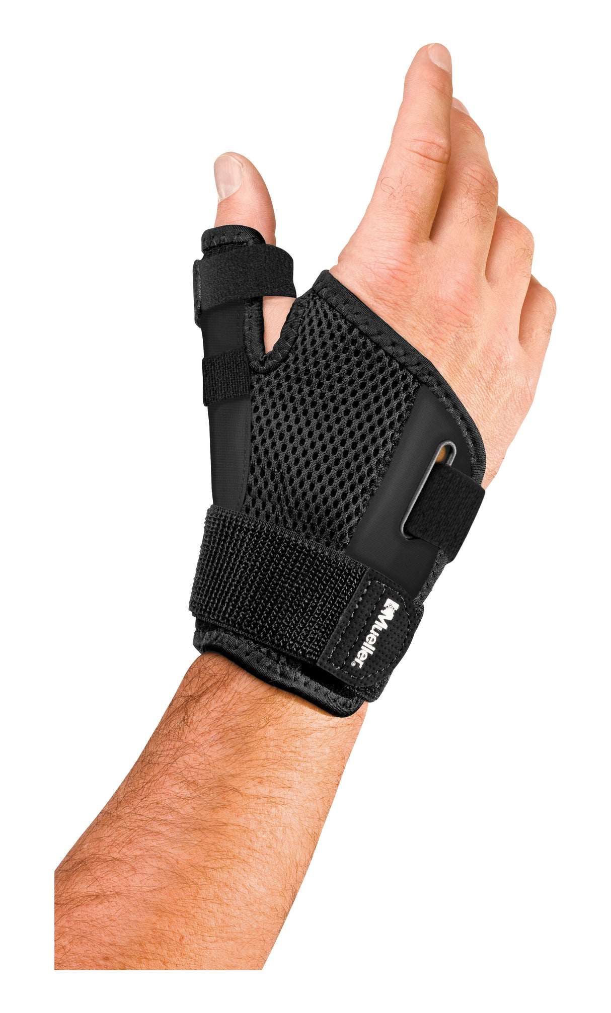 Thumb Stabilizer Mueller Sport Care Adult One Size Fits Most D-Ring / Hook and Loop Strap Closure Left Hand Black