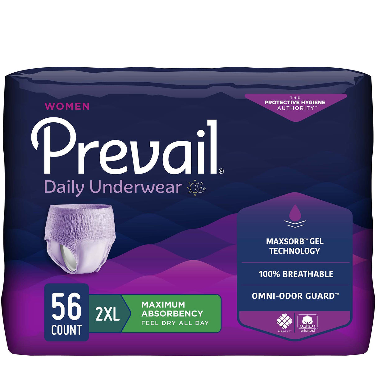 Female Adult Absorbent Underwear Prevail Daily Underwear Pull On with Tear Away Seams 2X-Large Disposable Heavy Absorbency