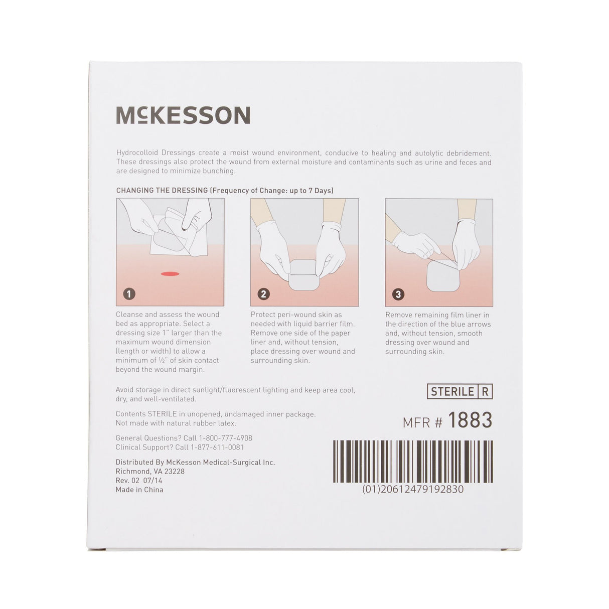 Thin Hydrocolloid Dressing McKesson Film Backing 4 X 4 Inch Square Hydrocolloid