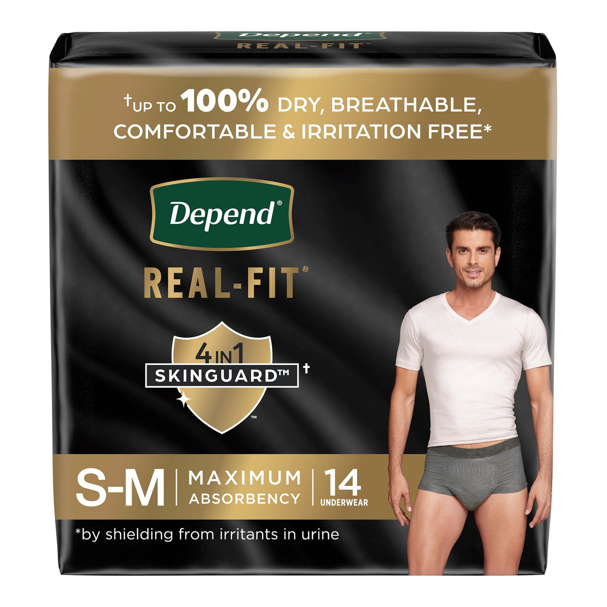 Male Adult Absorbent Underwear Depend Real Fit Waistband Style Small / Medium Disposable Heavy Absorbency
