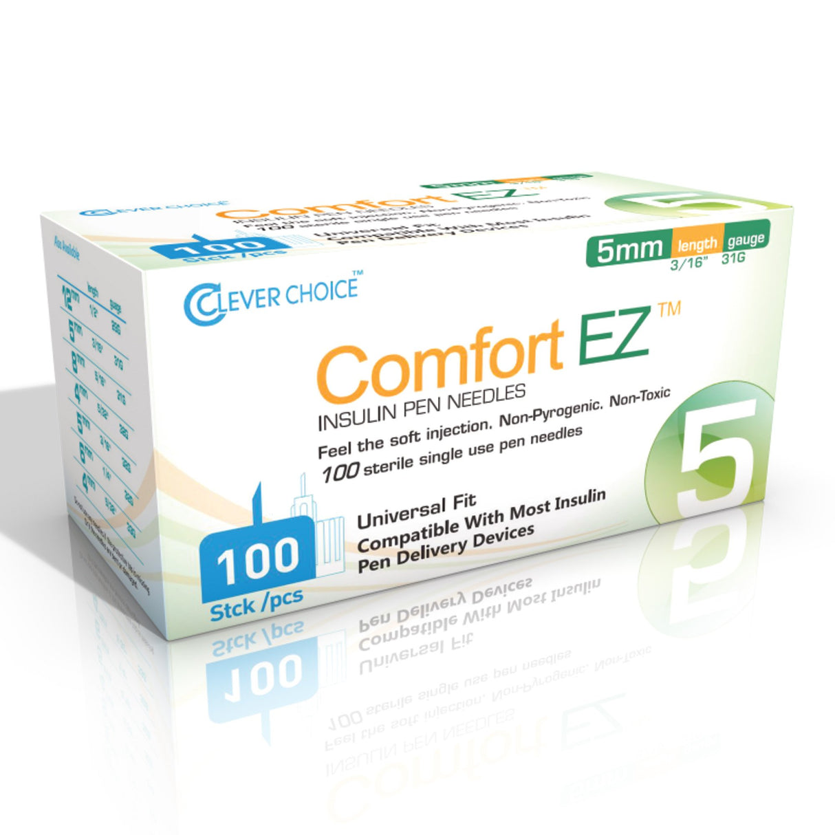 Standard Insulin Pen Needle Comfort EZ 31 Gauge 5 mm Length NonSafety