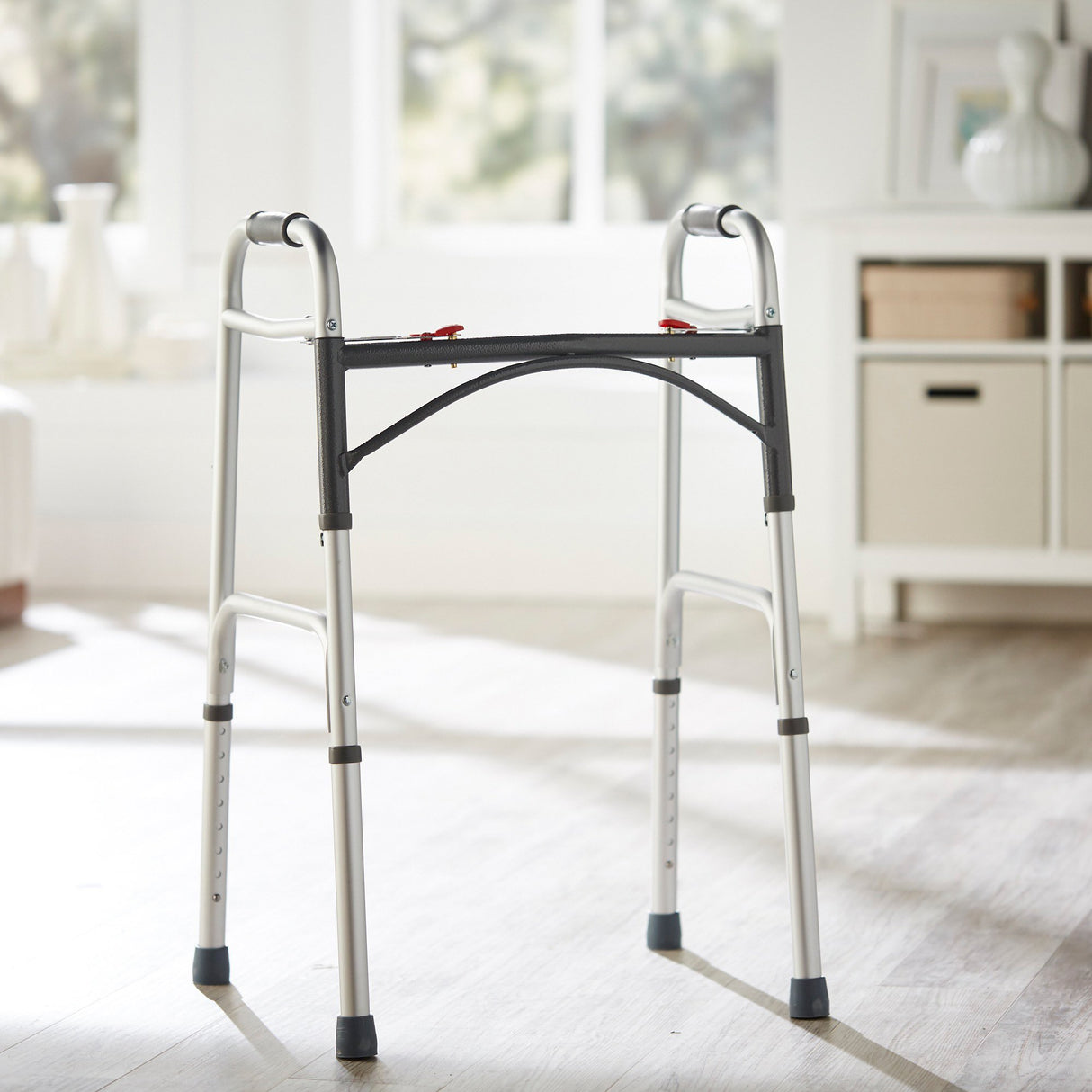 Dual Release Folding Walker Adjustable Height McKesson Aluminum Frame 350 lbs. Weight Capacity 32 to 39 Inch Height