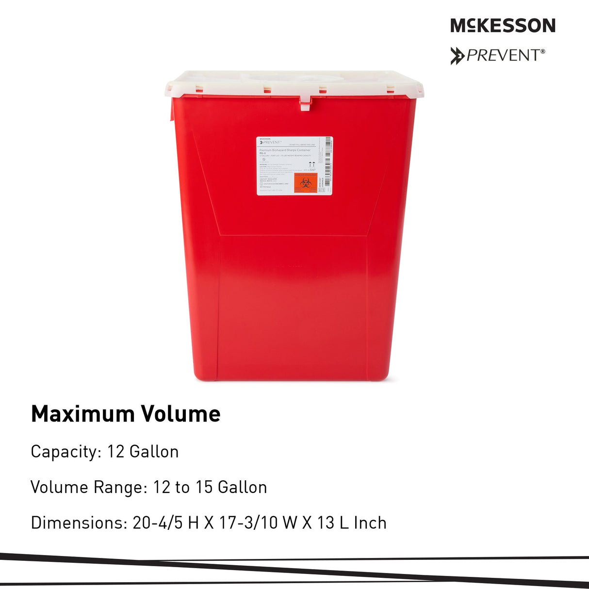 Sharps Container McKesson Prevent Red Base 20-4/5 H X 17-3/10 W X 13 L Inch Vertical Entry 12 Gallon