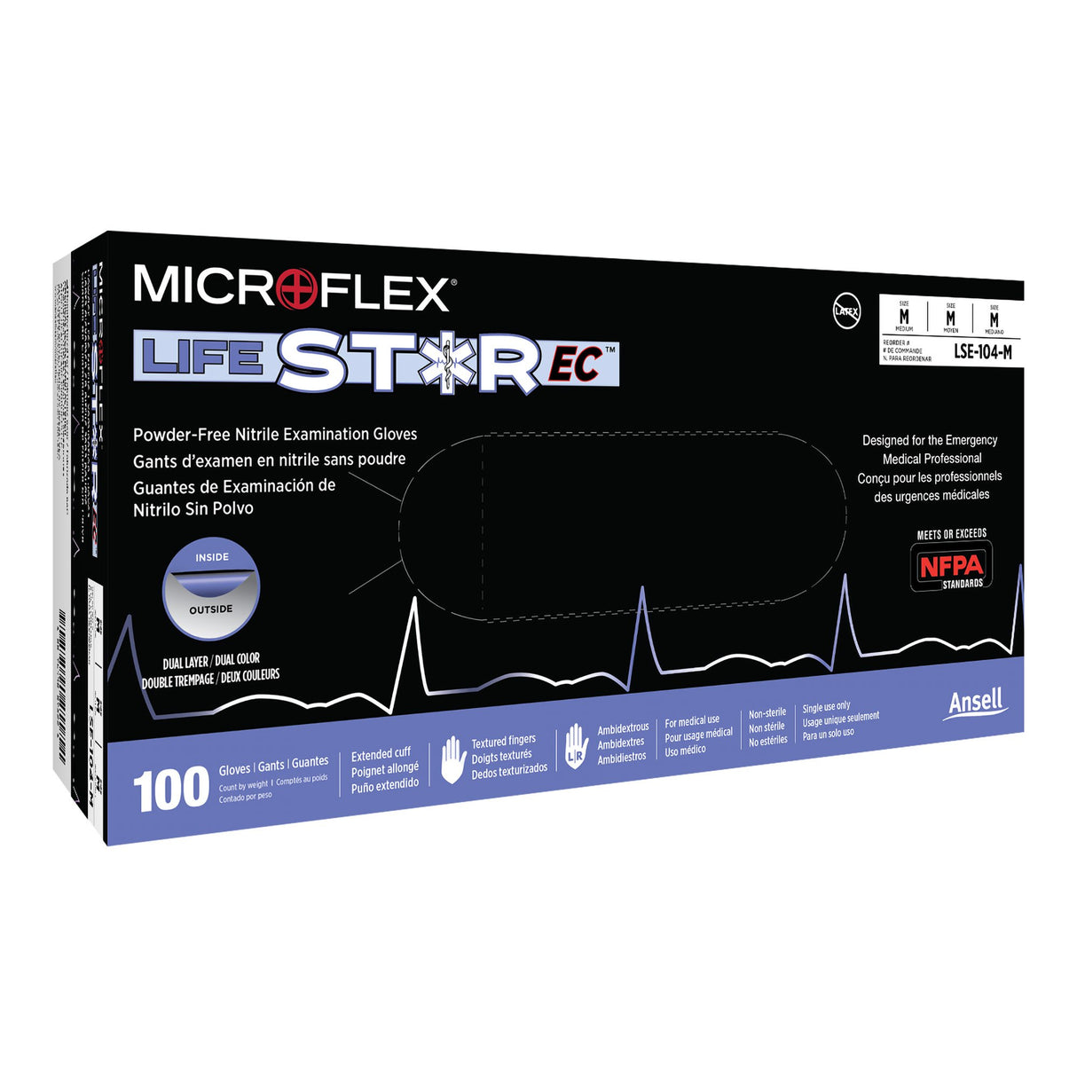 Exam Glove LifeStar EC Medium NonSterile Nitrile Extended Cuff Length Textured Fingertips White / Blue Fentanyl Tested