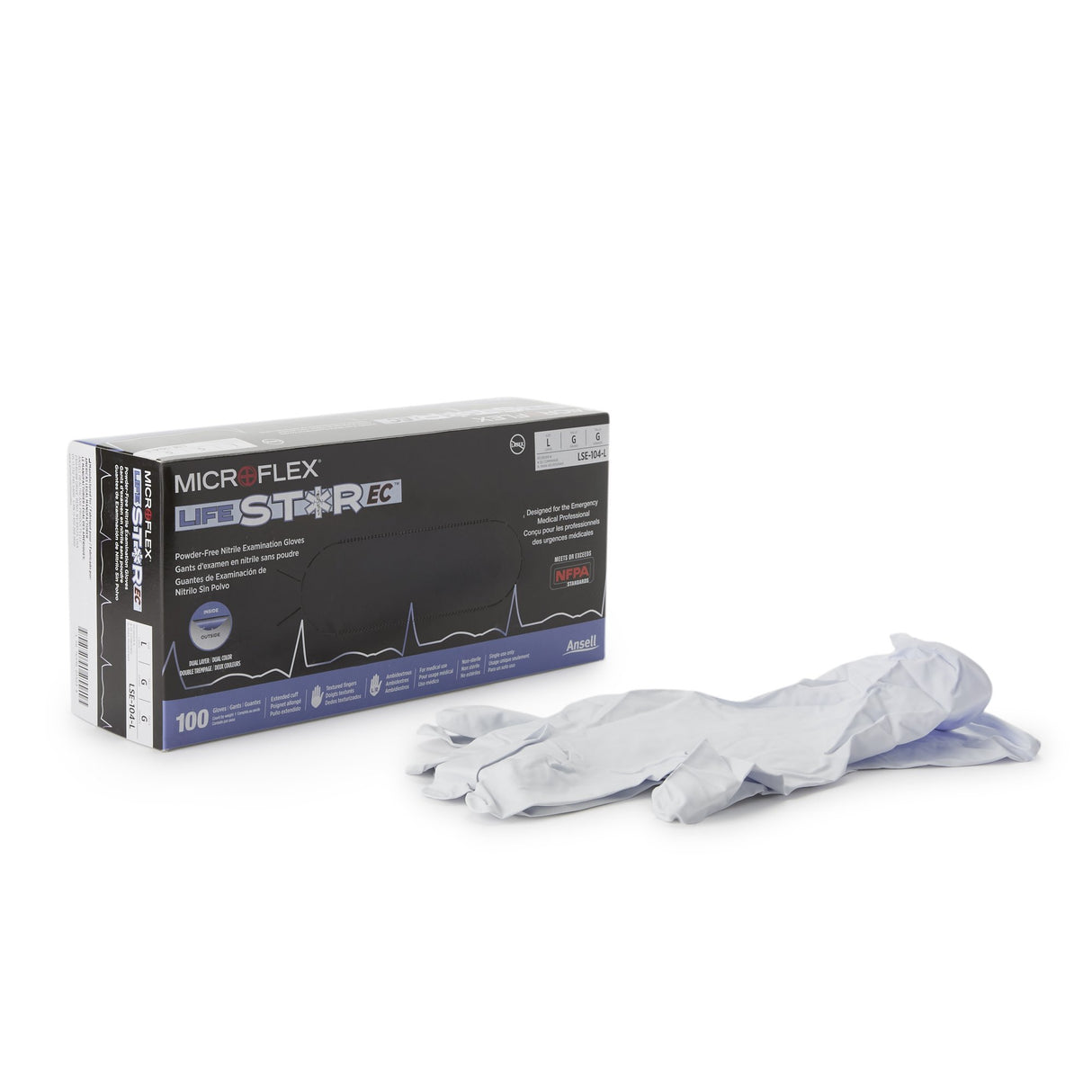 Exam Glove LifeStar EC Large NonSterile Nitrile Extended Cuff Length Textured Fingertips White / Blue Fentanyl Tested