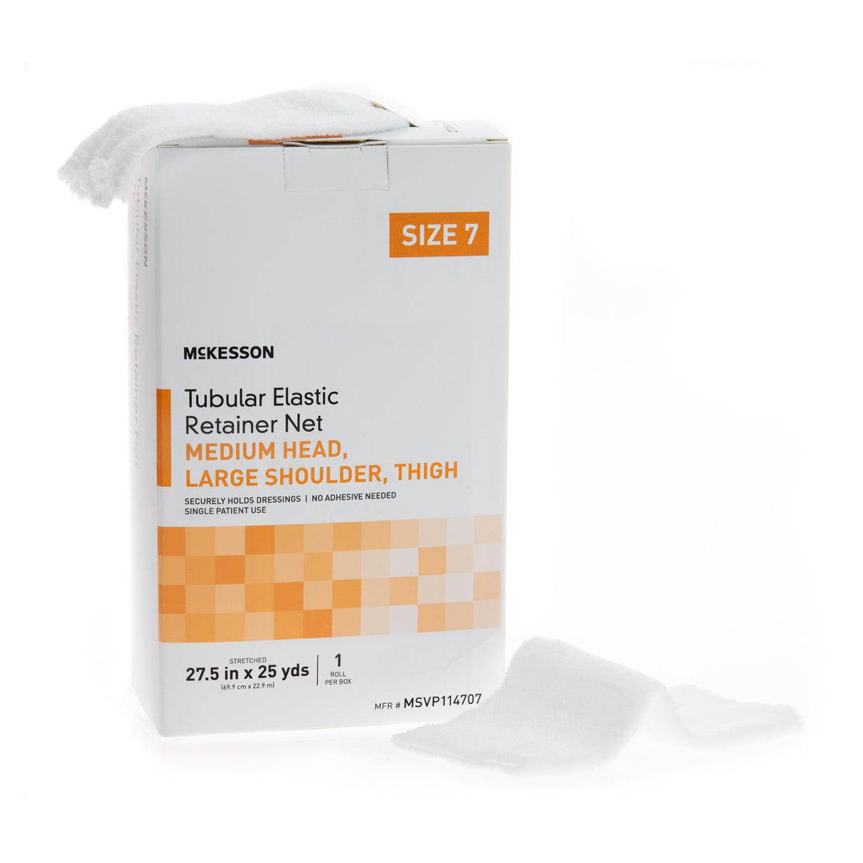 Elastic Net Retainer Dressing McKesson Tubular Elastic 27-1/2 Inch X 25 Yard (69.9 cm X 22.9 m) Size 7 White Medium Head / Large Shoulder / Thigh NonSterile