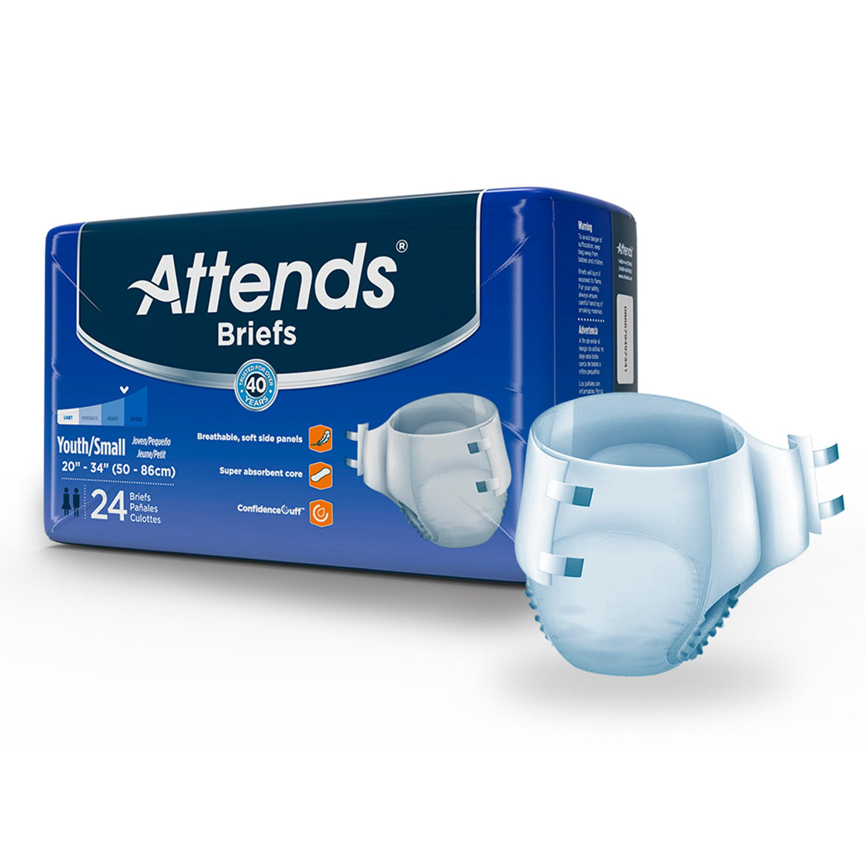Unisex Youth Incontinence Brief Attends Small Disposable Heavy Absorbency