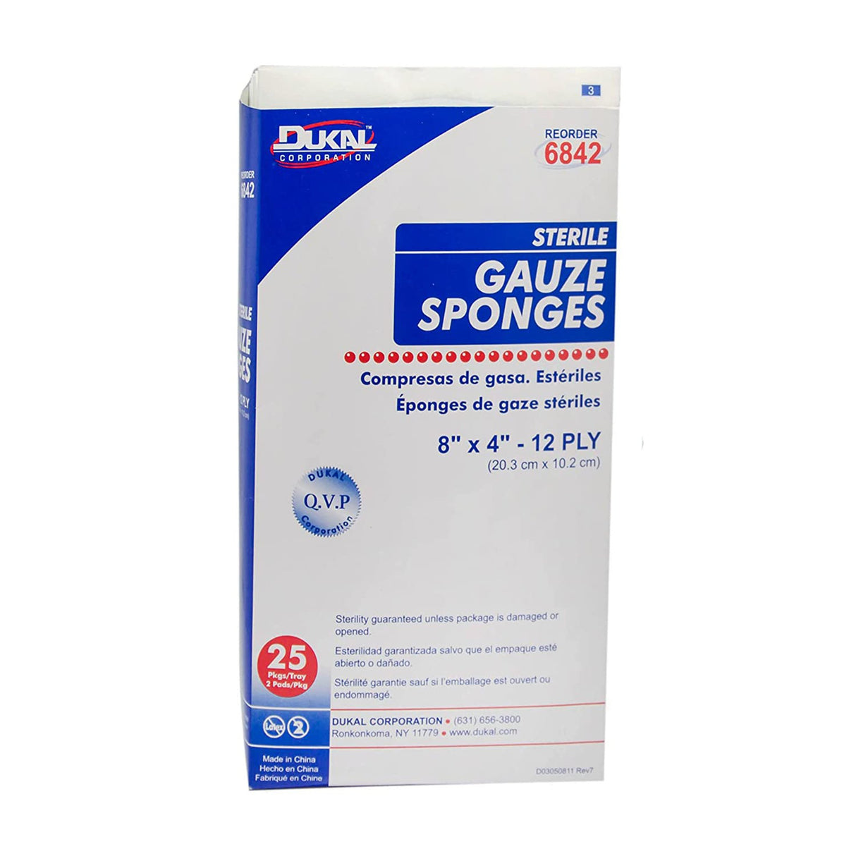 Gauze Sponge Dukal 4 X 8 Inch 12-Ply Sterile 2 per Pack