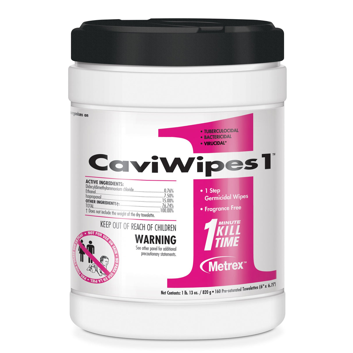 CaviWipes1 Surface Disinfectant Premoistened Manual Pull Wipe 160 Count Canister Unscented NonSterile