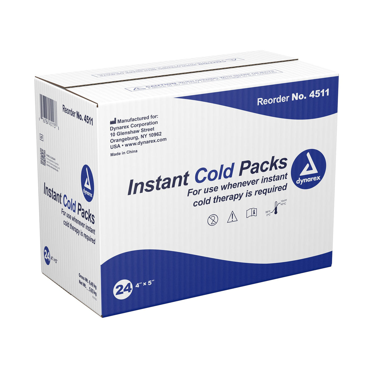 Instant Cold Pack Dynarex General Purpose One Size Fits Most 4 X 5 Inch Plastic / Calcium Ammonium Nitrate / Water Disposable
