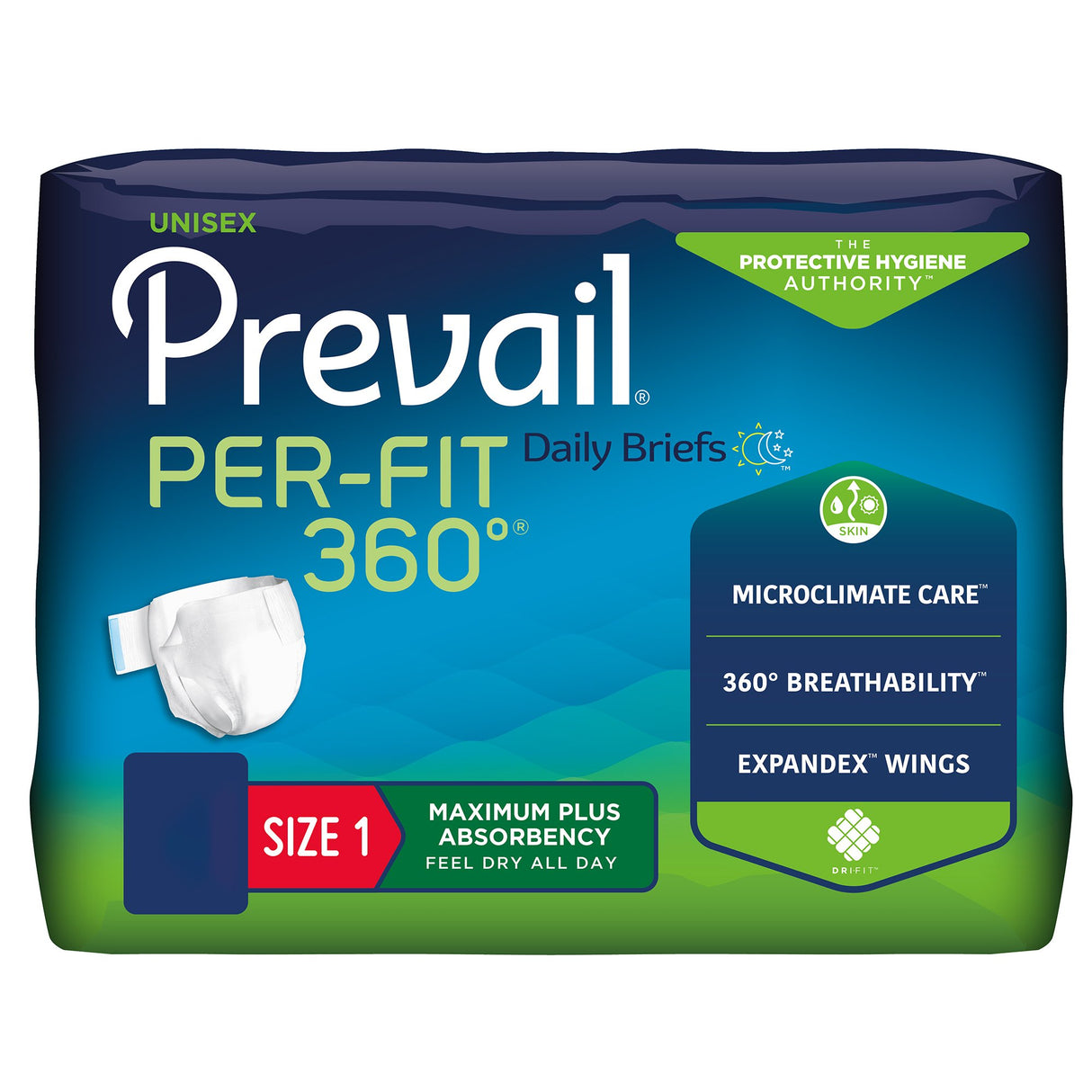 Unisex Adult Incontinence Brief Prevail Per-Fit 360 Size 1 / Medium Disposable Heavy Absorbency