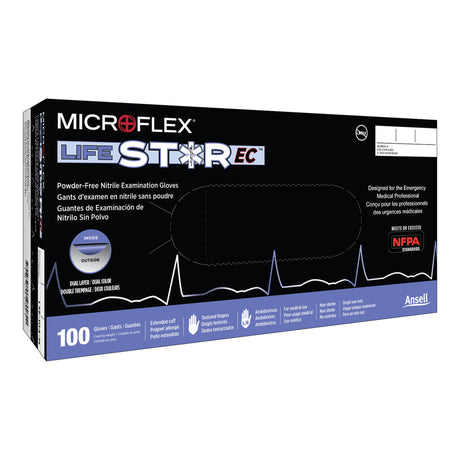 Exam Glove LifeStar EC X-Large NonSterile Nitrile Extended Cuff Length Textured Fingertips White / Blue Fentanyl Tested