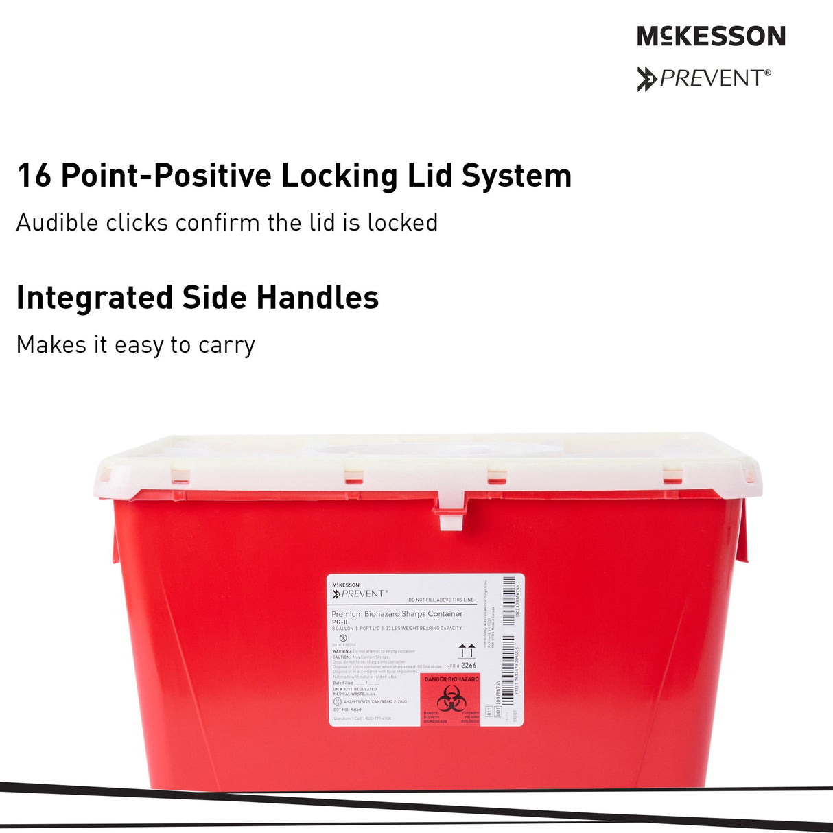 Sharps Container McKesson Prevent Red Base 13-1/2 H X 17-3/10 W X 13 L Inch Vertical Entry 8 Gallon