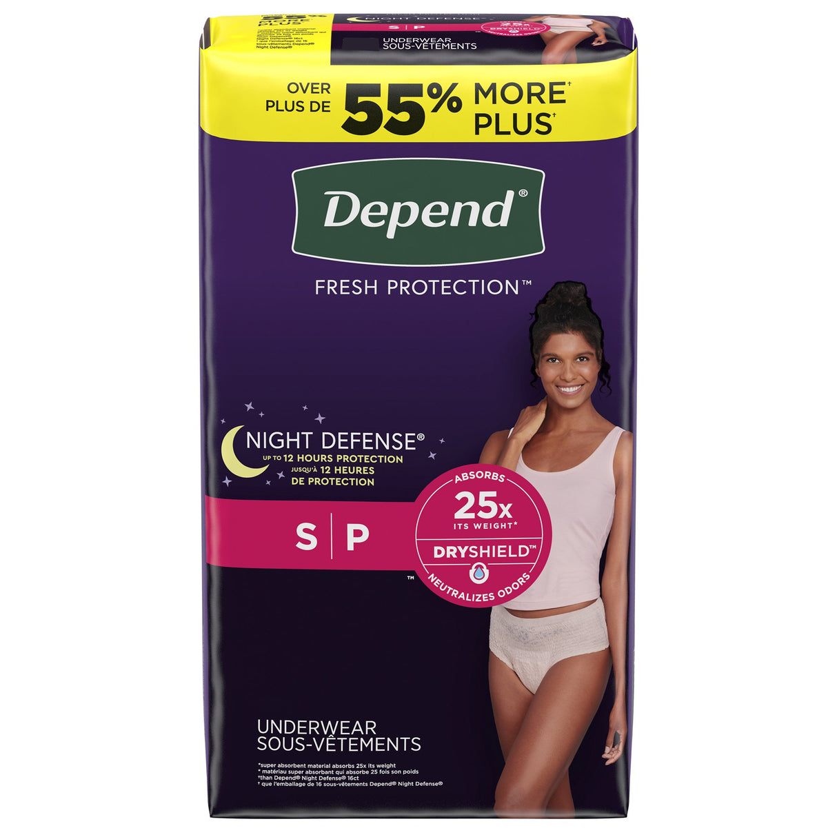 Female Adult Absorbent Underwear Depend Night Defense Waistband Style Small Disposable Heavy Absorbency