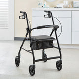 4 Wheel Rollator McKesson Black Adjustable Height / Folding Aluminum Frame