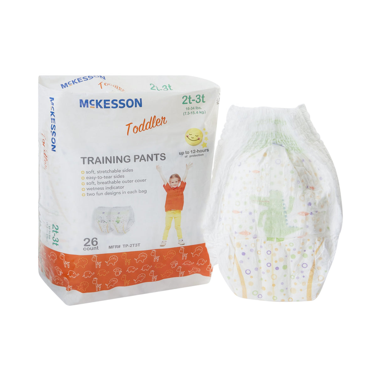 Unisex Toddler Training Pants McKesson Pull On with Tear Away Seams Size 2T to 3T Disposable Heavy Absorbency