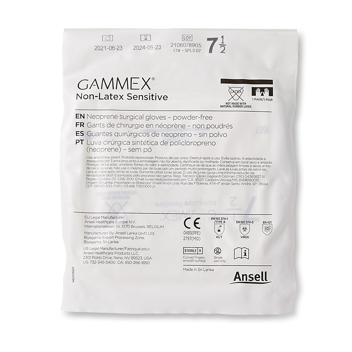 Surgical Glove GAMMEX Non-Latex Sensitive Size 7.5 Sterile Polychloroprene Standard Cuff Length Micro-Textured Cream Chemo Tested