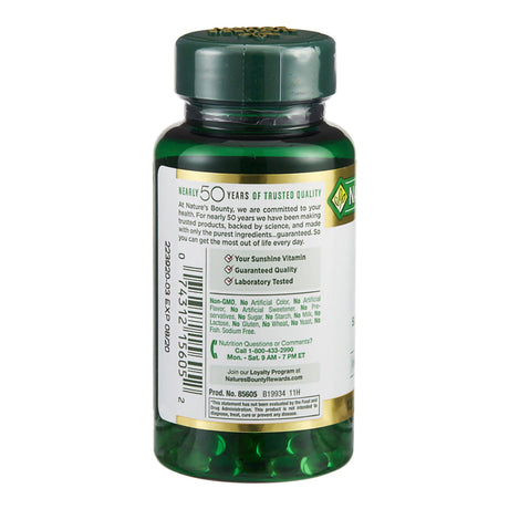 Vitamin Supplement Nature's Bounty Vitamin D 1,000 IU Strength Softgel 100 per Bottle