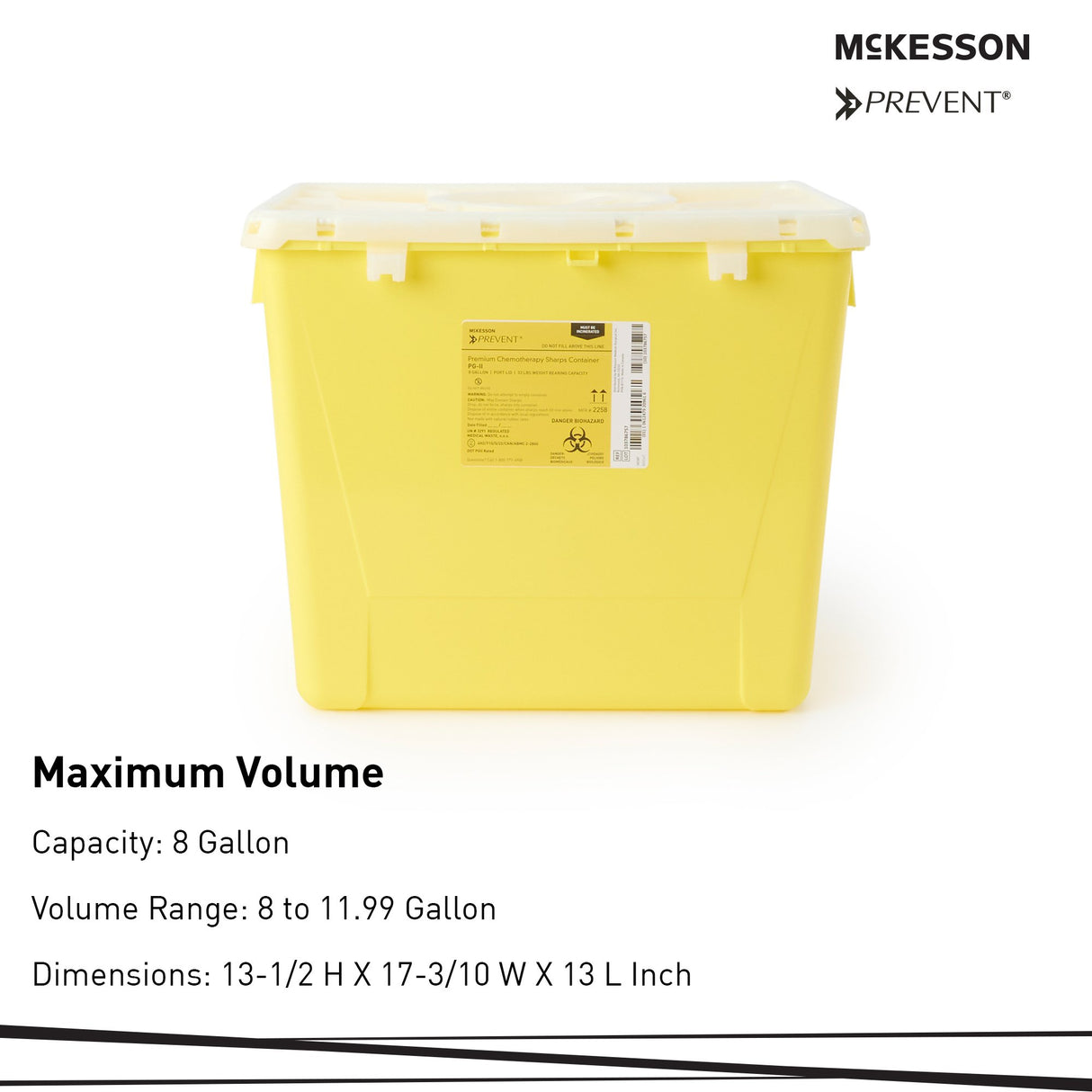 Chemotherapy Waste Container McKesson Prevent Yellow Base 13-1/2 H X 17-3/10 W X 13 L Inch Vertical Entry 8 Gallon