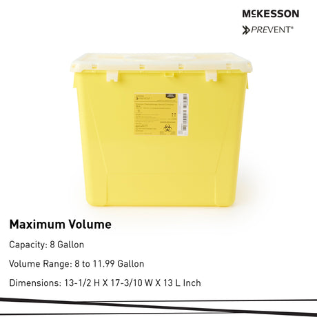 Chemotherapy Waste Container McKesson Prevent Yellow Base 13-1/2 H X 17-3/10 W X 13 L Inch Vertical Entry 8 Gallon