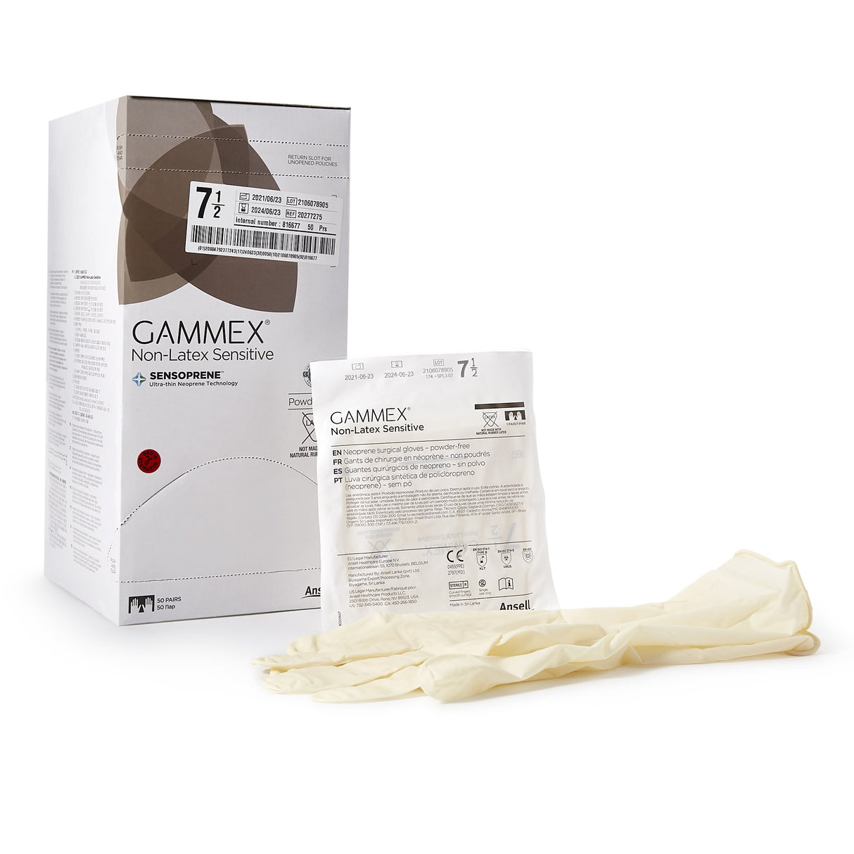 Surgical Glove GAMMEX Non-Latex Sensitive Size 7.5 Sterile Polychloroprene Standard Cuff Length Micro-Textured Cream Chemo Tested